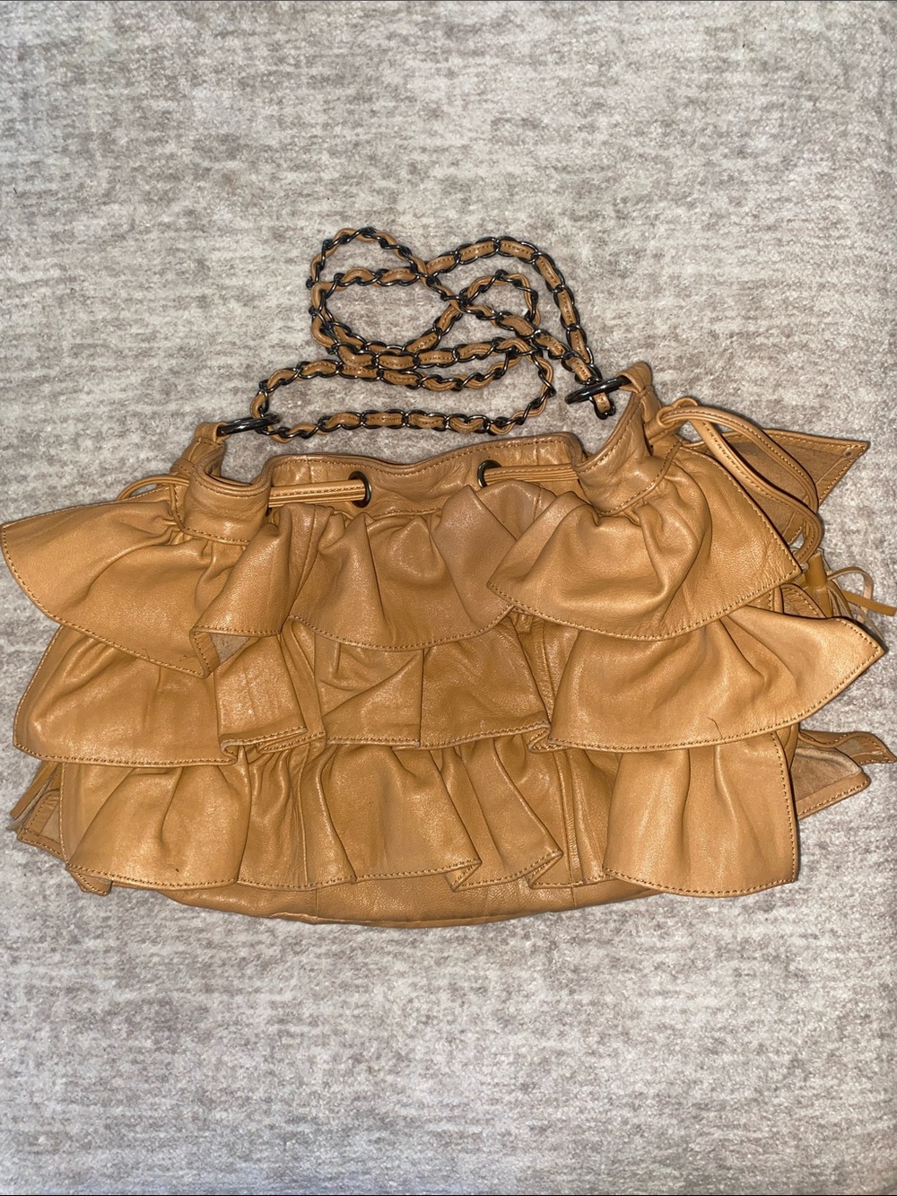 Leather Crossbody Bag. Adrienne Vittadini Ruffled Design. Bohemian at its Best.